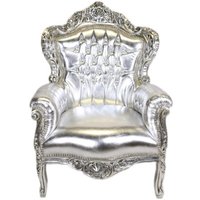 Casa Padrino Barock Sessel "King" Silber / Silber Lederoptik mit Bling Bling Glitzersteinen