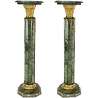 Casa Padrino Barock Marmor Säulen Set Grün / Gold Höhe - Marmor Säule (2 Stk)