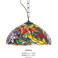 Casa Padrino Tiffany Hängeleuchte 40cm Gelb / Grün / Rot - Glas Mosaik Decken Lampe Leuchte Barock Restaurant Beleuchtung