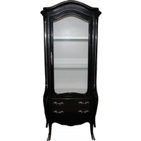 Casa Padrino Barock Vitrine in Schwarz/Weiss mit silbernen Griffen - Vitrinenschrank - Wohnzimmerschrank
