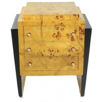Casa Padrino Art Deco Kommode Vogelaugenahorn / Schwarz - Handgefertigter Massivholz Nachttisch - Art Deco Möbel