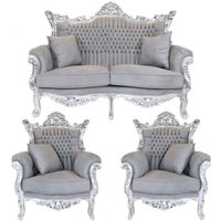 Casa Padrino Barock Wohnzimmer Set Master Grau / Silber - 2er Sofa + 2 Sessel