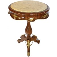 Casa Padrino Barock Beistelltisch mit Marmorplatte Mahagoni / Creme / Gold H80 x 60cm - Ludwig XVI Antik Stil Tisch - Möbel