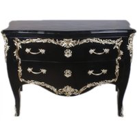 Casa Padrino Barock Kommode Schwarz Hochglanz / Silber 130 cm - Handgefertigt aus Massivholz