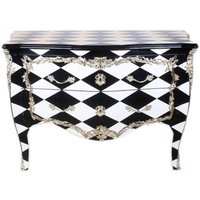 Casa Padrino Barock Kommode Schwarz / Weià Karo / Silber 130 cm - Handgefertigt aus Massivholz