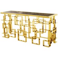 Casa Padrino Art Deco Luxus Konsole Edelstahl / Gold Finish mit Marmorplatte 150 x 60 x H. 77 cm - Konsolen Tisch - Sekretär Konsole - Telefontisch - Hotel Möbel