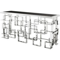 Casa Padrino Art Deco Luxus Konsole Edelstahl / Nickel Finish mit Granitplatte 150 x 60 x H. 77 cm - Konsolen Tisch - Sekretär Konsole - Telefontisch - Hotel Möbel