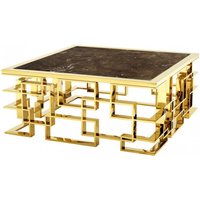 Casa Padrino Art Deco Luxus Couchtisch Edelstahl / Gold Finish mit Marmorplatte 100 x 100 x H. 45 cm - Wohnzimmer Salon Tisch - Hotel Möbel