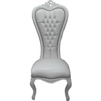 Casa Padrino Barock Thron Stuhl Queen Anne Weià Lederoptik / Weià mit Bling Bling Glitzersteinen - Hochlehnstuhl