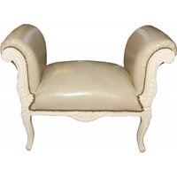 Casa Padrino Barock Schemel Hocker Creme Lederoptik / Creme - Sitzbank