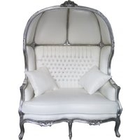 Casa Padrino Barock 2er Ballon Sofa Weià Lederoptik / Silber - Wohnzimmer Couch Möbel Lounge Hochzeit
