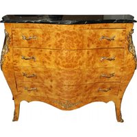 Casa Padrino Barock Kommode Vogelaugenahorn mit 4 Schubladen und Marmorplatte 125 cm - Handgefertigt aus Massivholz