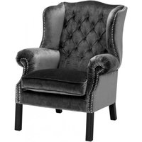 Casa Padrino Luxus Chesterfield Ohrensessel Grau / Schwarz - Sessel Möbel