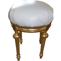 Casa Padrino Barock Sitzhocker - Rundhocker Weià Lederoptik / Gold - Barock Hocker Möbel