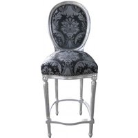 Casa Padrino Barock Bar Stuhl Schwarz Muster / Silber - Hochstuhl Barstuhl Barhocker - Club Möbel