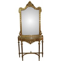 Casa Padrino Barock Spiegelkonsole in Gold mit Marmorplatte Mod3 - Antik Look