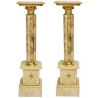 Casa Padrino Barock Marmor Säulen Set Creme / Gold - Marmor Säule (2 Stk)