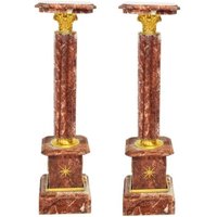 Casa Padrino Barock Marmor Säulen Set Rot / Gold - Edle Marmor Säule (2 Stk)