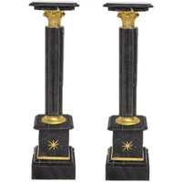 Casa Padrino Barock Marmor Säulen Set Schwarz / Gold - Marmor Säule (2 Stk)