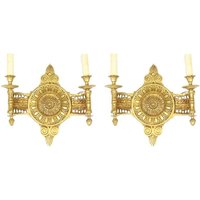 Casa Padrino Barock Wandleuchten Set Medaillon Gold - Wandlampe Wand Beleuchtung (2 Leuchten)