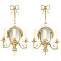 Casa Padrino Barock Wandleuchten Set Gold mit Spiegel - Wandlampe Wand Beleuchtung (2 Leuchten)