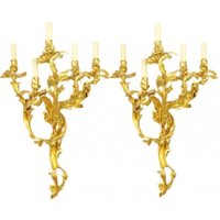 Casa Padrino Barock Bronze Wandleuchten Set Roccoco Gold - Wandlampe Wand Beleuchtung (2 Leuchten)