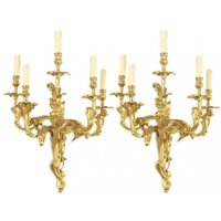 Casa Padrino Barock Bronze Wandleuchten Set Roccoco Gold H70 B45 - Wandlampe Wand Beleuchtung (2 Leuchten)