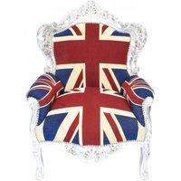 Casa Padrino Barock Sessel "King" Union Jack / Silber - Möbel Antik Stil- Englische Flagge