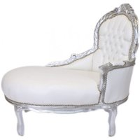 Casa Padrino Barock Kinder Chaiselongue Weià Lederoptik / Silber Mod2 - Barock Möbel