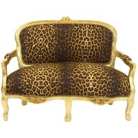 Casa Padrino Barock Kinder Sitzbank Leopard / Gold Antik Stil Kinder Sofa