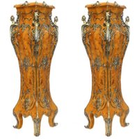 Casa Padrino Luxus Barock Säulen Set Vogelaugen Ahorn / Messing (2 Stk) H 160 cm x B 40 x L 40 cm