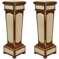 Casa Padrino Barock Säulen Set Mahagoni / Creme mit Marmorbesatz (2 Stk) - Barocksäulen