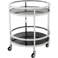 Casa Padrino Luxus Bar Trolley Servierwagen Rund Edelstahl vernickelt / schwarzes Glas - Luxus Hotel & Restaurant Einrichtung Möbel Serviertisch