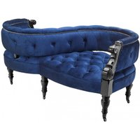 Casa Padrino Luxus Barock Doppel Sitzbank Royalblau / Schwarz Klavierlack - Doppelsofa - Luxury Collection