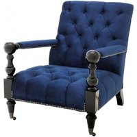 Casa Padrino Luxus Barock Sessel Royalblau / Schwarz Klavierlack - Lounge Sessel - Luxury Collection - Art Deco - Belle Epoche