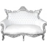Casa Padrino Barock 2-er Sofa Master Weià Lederoptik / Silber - Antik Stil Möbel