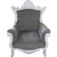 Casa Padrino Barock Sessel Al Capone Grau / Weià mit Glitzersteinen