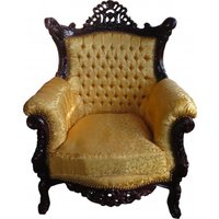 Casa Padrino Barock Sessel Al Capone Gold Muster / Mahagoni Braun - Antik Stil Wohnzimmer Möbel