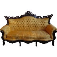 Casa Padrino Barock 3er Sofa Gold Muster / Mahagoni Braun - Wohnzimmer Möbel Couch Lounge