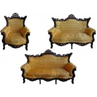 Casa Padrino Barock Wohnzimmer Set Master Gold Muster / Mahagoni Braun - 3er Sofa + 2er Sofa + 1 Sessel
