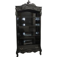 Casa Padrino Barock Bücherschrank Schwarz / Silber Hochglanz B 85 x H 190 cm Bücherregal Regal Schrank
