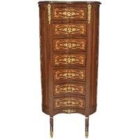 Casa Padrino Barock Kommode Mahagoni Intarsien / Gold mit 7 Schubladen Oval - Antik Stil