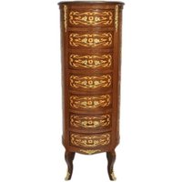 Casa Padrino Barock Kommode Mahagoni Intarsien / Gold mit 7 Schubladen Rund - Antik Stil