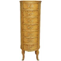 Casa Padrino Barock Kommode Vogelaugen Ahorn / Gold mit 7 Schubladen Rund - Antik Stil