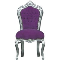 Casa Padrino Barock Esszimmer Stuhl Lila Samtstoff / Silber - Möbel