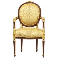 Casa Padrino Luxus Barock Esszimmer Stuhl mit Armlehnen Ludwig XV Gold Muster / Mahagoni Braun - Möbel
