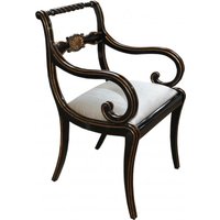 Casa Padrino Luxus Barock Stuhl mit Armlehnen Schwarz / Gold / Creme - Luxus Schreibtisch Stuhl