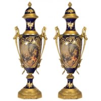 Casa Padrino Barock Porzellan Pokal Set Kobalt / Gold B20 H58 cm (2 Stück) - Grand Decor - Hotel Dekoration