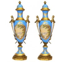 Casa Padrino Barock Porzellan Pokal Set Hellblau / Gold B20 H58 cm (2 Stück) - Grand Decor - Hotel Dekoration