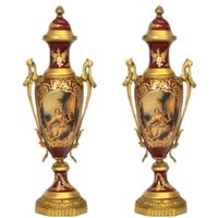 Casa Padrino Barock Porzellan Pokal Set Bordeaux Rot / Gold B20 H58 cm (2 Stück) - Grand Decor - Hotel Dekoration